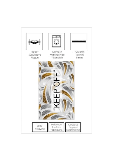 West Home Dijital Baskı Yıkanabilir Kaymaz Taban Salon Halısı Mutfak Halısı Yolluk Wh 527 Gold