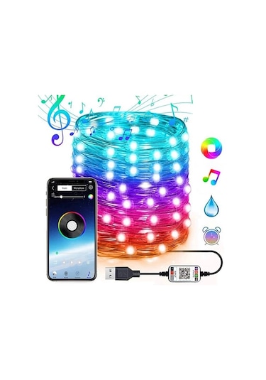 Ally 10mt 100 Led Rgb Bluetooth Telefonla Kontrol Edilen Usb Led Lamba İos-android- 5775 Çok Renkli