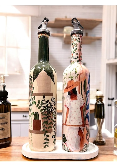 Latin Amerikalı Kadın Ve Kaktüs Desenli Özel Tasarım Yağdanlık-sirkelik Sosluk Seti- Ev Ve Mutfak De Krem