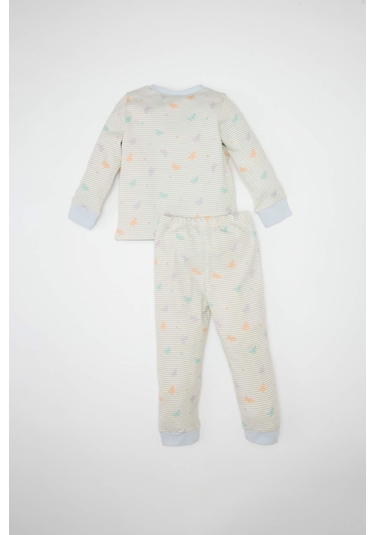 DeFacto Kız Bebek Pijama Takım Kelebek Desenli Bisiklet Yaka Uzun Kollu Üst Beli Lastikli Uzun Alt D3440A524WNER98 Ekru