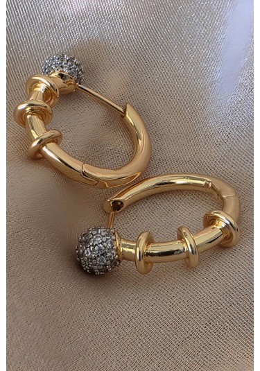 Top Figür Halka Model Altın Kaplama Çelik Küpe Gold