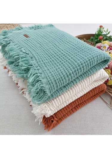 %100 Pamuklu 4 Kat Müslin Bebek Battaniyesi 90x120 Cm - Kiremit Mevsimlik Bebek Örtüsü - Oscar Mint