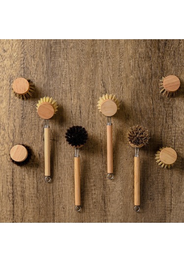 Yunboo Uzun Saplı Değiştirilebilir Tencere Fırçası - Doğal At Kılı Ve Kenevir Tüyle Ev Temizliği Aracı