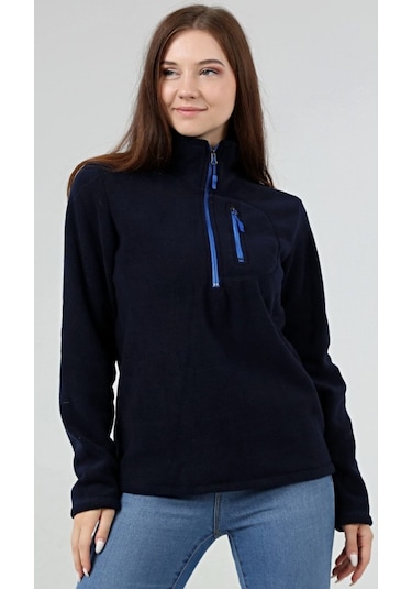 Genius Store Yarım Fermuarlı Outdoor Cepli Spor Kadın Polar Lacivert