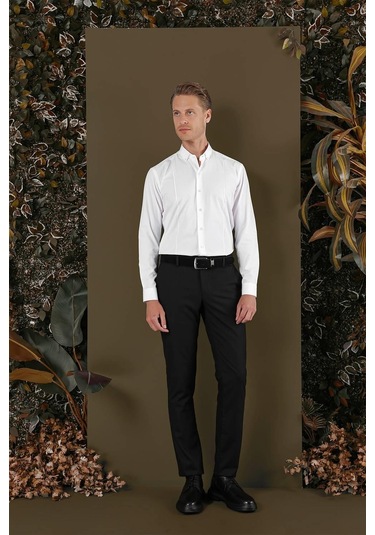 Gk 691 Slim Fit Beyaz Klasik Gömlek Beyaz