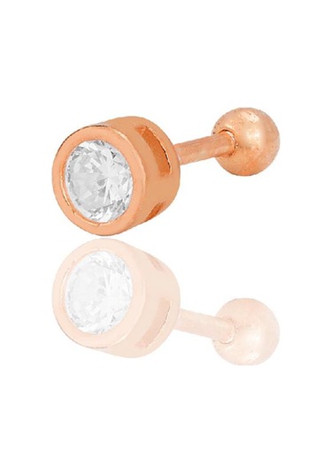 Gümüş Rose Zirkon Tek Taş Tragus Helix Piercing Küpe Barcode Gümüş - Çok Renkli