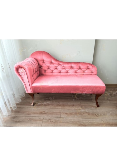 Ters Kol Dekoratif Bihter Koltuk Josefin Puf 120 Cm Ceviz Ayak Pembe