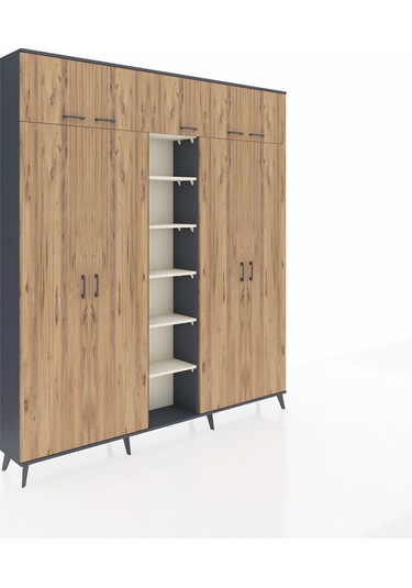 Arges Dolap 12 Raflı 9 Kapaklı 2 Askılı 220x30x243 Antrasit-çam/aytaşı Atlas Çam/aytası