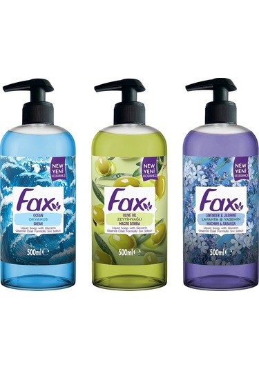 Fax Sıvı Sabun 500 Ml Pompalı 3 Lü Karma Paket