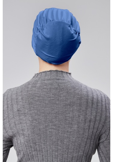 Kadın Tesettür Hazır Pratik Geçmeli Bone Lastikli Kaymaz Kot Rengi Açık Kot