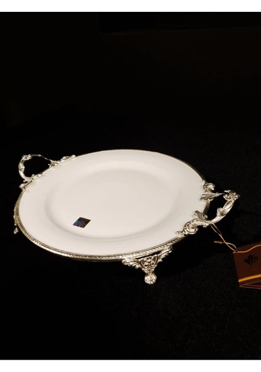 Limoges Paniz Sunum Tabağı Ayaklı Yuvarlak 38x30x6 Cm Gümüş Whs119 beyaz