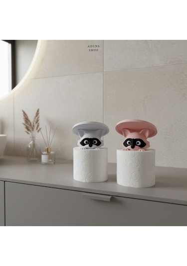 Haydut Rakunlar Dekoratif Tuvalet Kağıdı Tutucu Beyaz