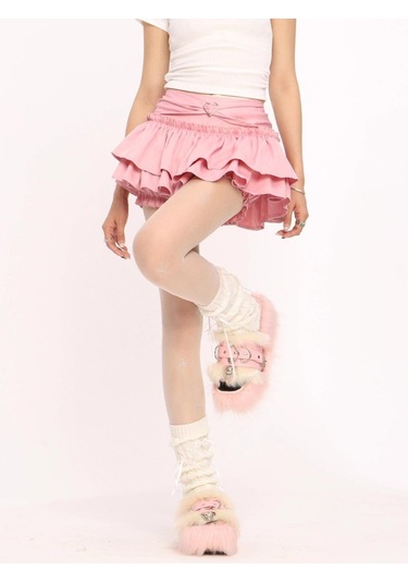 Kadınlar İçin Ruffle Mini Etek Yazlık Düz İnce A Kesim Şort Kek Etek Kawaii Sevimli Stil Y2k Giysileri Sokak Giyimi Pembe