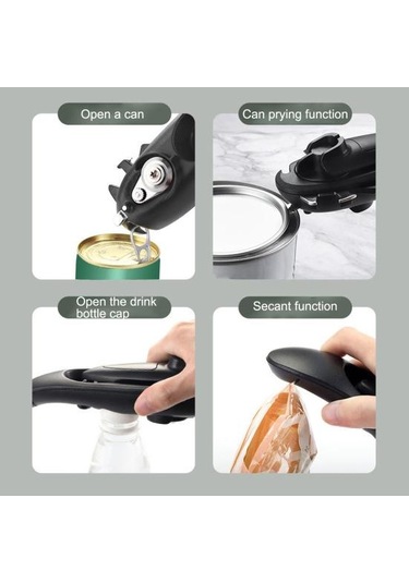 Ağır Hizmet Konserve Açacağı Manuel Kavanoz Kapağı Sökücü Yumuşak Dokunuşlu Saplı Keskin Bıçak Düz Kenarlı Çok Fonksiyonlu Şişe Açacağı Gri