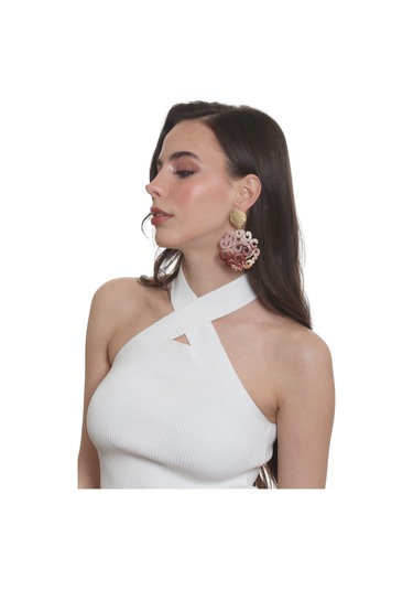 Labalaba Kadın Çivili Model Akrilik Tasarım Büyük Küpe Kahverengi - Altın