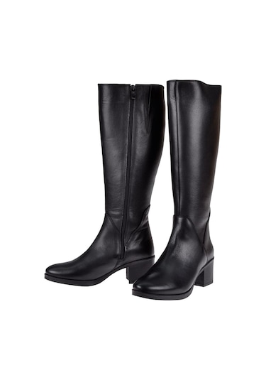 Castle Black Hakiki Deri Alçak Topuk Kadın Çizme Sk-92900 Siyah Siyah