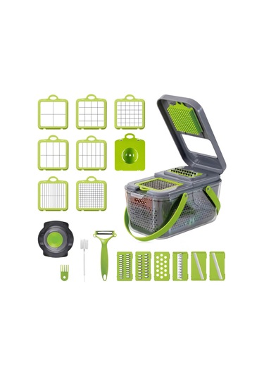 22'si 1 Arada Çok Fonksiyonlu Sebze Doğrayıcı Konteynerli Gri Gri