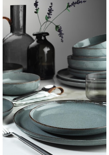 Kütahya Porselen Pearl Moderna 24 Parça 6 Kişilik Yemek Seti Mavi Çok Renkli