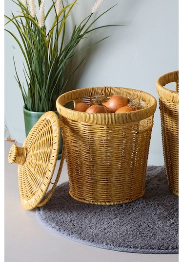 Bansko 2'li Açık Kahverengi Patates Soğan Sepeti Acıkkahverengı Hasır Kahve
