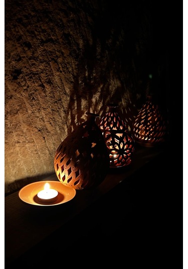 İkili Toprak El Yapımı Dekoratif Tasarım Tabaklı Mumluk Set, Deko