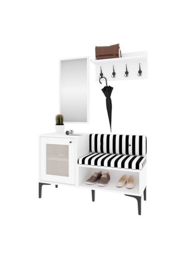 Trio Aynalı,raflı,hasırlı Ayakkabılık/portmanto %100mdf