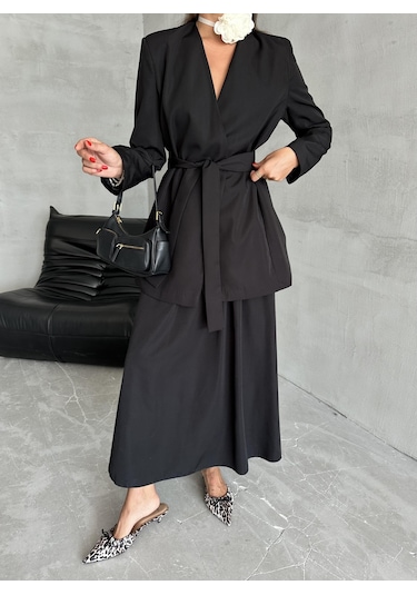 Siyah Elegant Kuşaklı Ceket Siyah