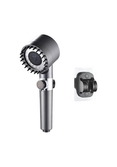 Jeemson Yüksek Basınçlı 3 Modlu Masaj Duş Başkanı - Filtreli Pp Malzeme, Su Kapatma Düğmesi Ve Gri Tutucu Seti Gümüş