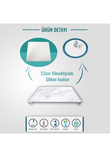 Decorıta | Cam Sunum Standı | Klasik Mermer Desenli |29cm x 34 Cm