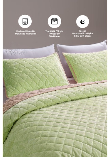 Kapitone Kadife Yatak Örtüsü Seti Tek Kişilik Supersoft 2 Parça