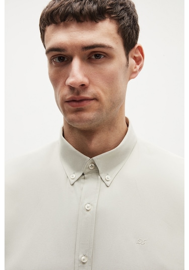 Ds Damat Slim Fit Adaçayı Oxford Düğmeli Yaka Kolay Ütülenebilir Nakış Detaylı Pamuklu Gömlek 4hc02ort03265 Adaçayı Yeşili Yeşil