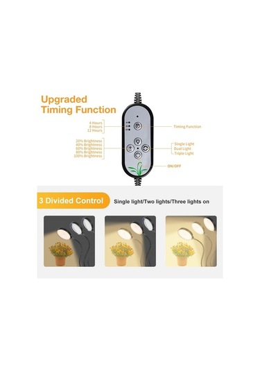 Tongxida Led Bitki Büyüme Lambası Usb Uzaktan Kumandalı Klips, Su Geçirmez Tam Spektral Doğal Beyaz Fide Işığı, 60w Dört Baş Diğer