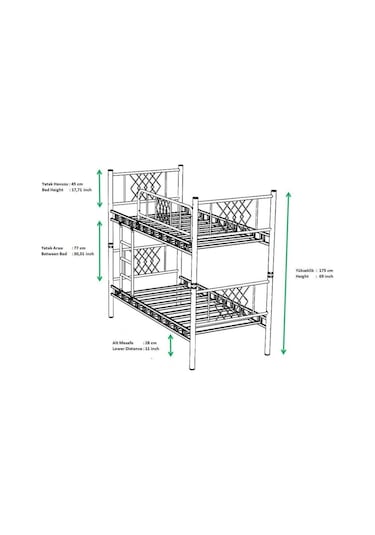 Argimo 90 x 190 Yatak Ölçülü Genç Çocuk Odası Metal Ranza