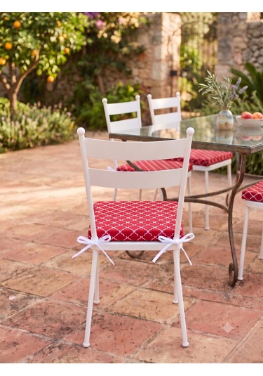 2 Adet 40x40 Cm Kırmızı Bağcıklı Sandalye Minderi Pamuk Polyester Mutfak Ve Bahçe Minderi