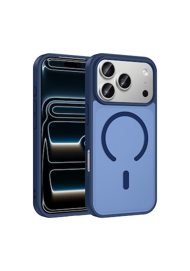 Apple Uyumlu iPhone 17 Pro Max Kılıf M-safe Şarj Özellikli Mkst Babet Kapak - Mavi
