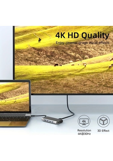 Xuweiwei 11i 1 Arada 11 İn 1 Usb C Hub Hdtv Vga Sd Tf Kart Okuyucu Usb 3 0 2 0 Rj45 Ve Pd 87w Desteği