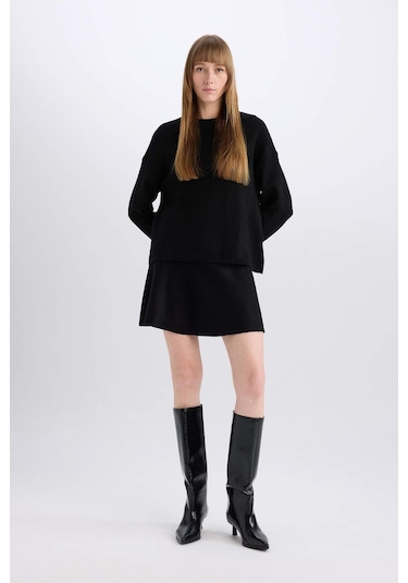 DeFacto A Form Volanlı Triko Mini Etek E5564AX24CWBK81 Siyah
