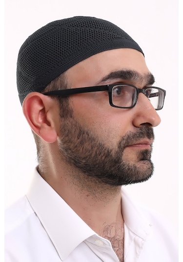 Dantel Pamuklu Triko Makine Örme Takke Siyah