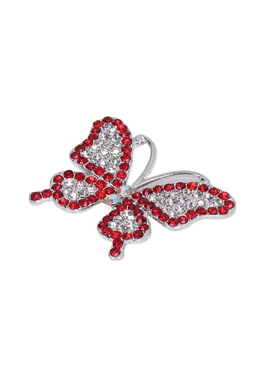Lemestar Kırmızı Ab Renkli Kelebek Desenli Cam Ve Metal Broş - 5 Adet Paket - Gömlek, Elbise, Telefon Kılıfı Dıy Dekorasyon Aksesuarı Kırmızı