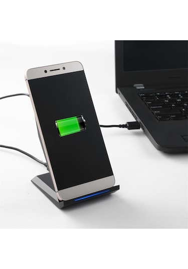 Leshp Led Gösterge Işığı İki Coiils Akıllı Telefon Hızlı Kablosuz Şarj Pedi -siyah