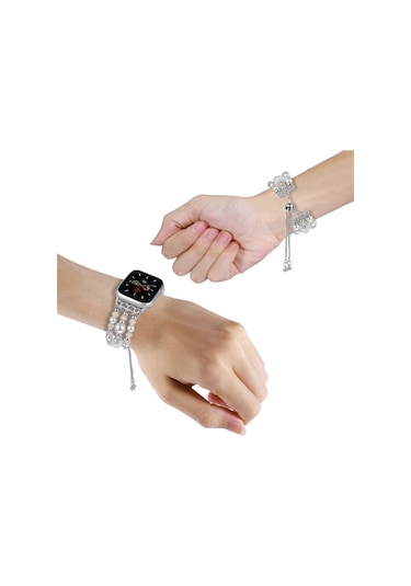 iOS Uyumlu Watch Serisi 8 41mm Boncuklu Oniks Geri Çekilebilir Zincir İzleme Bandı