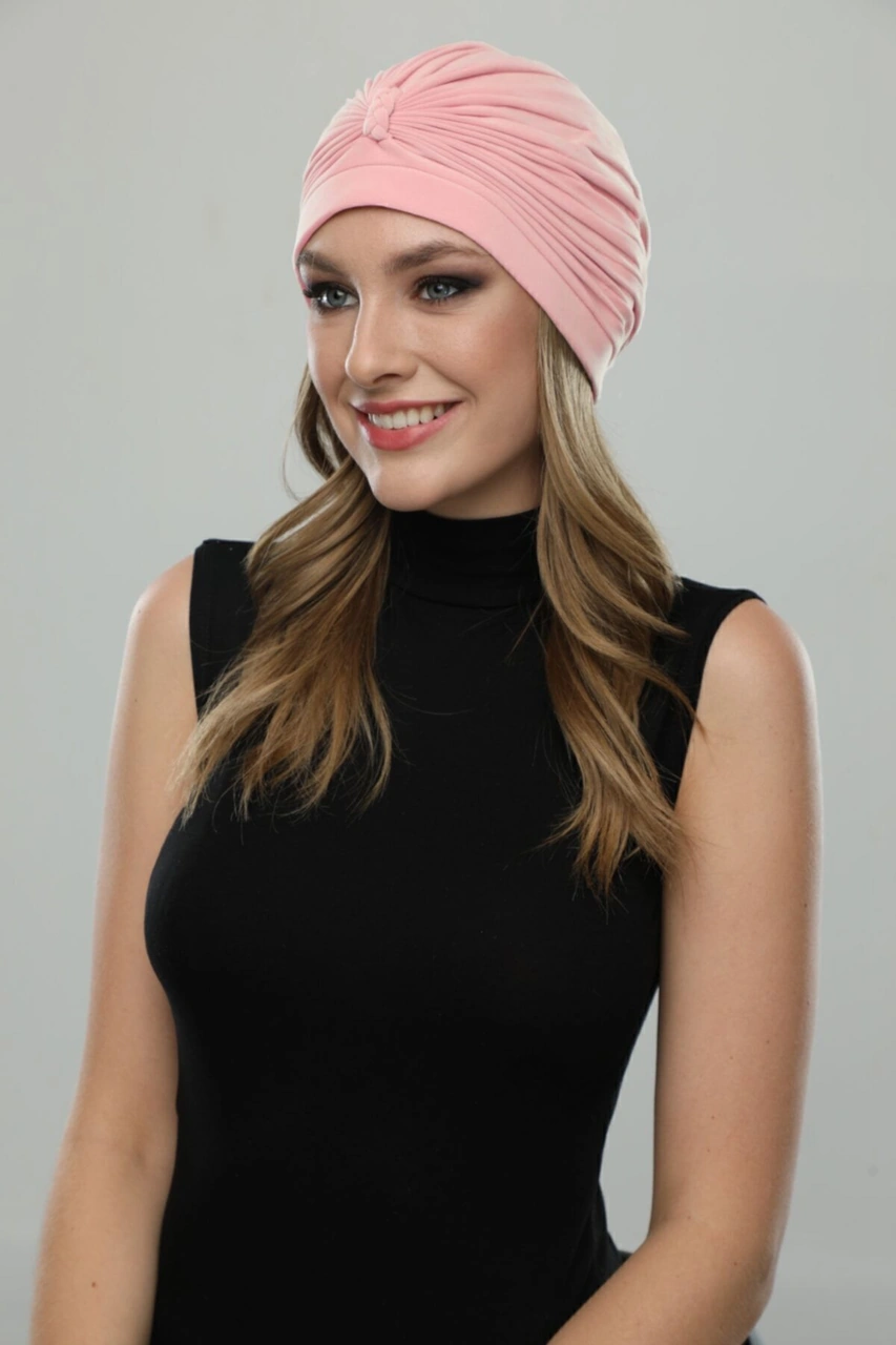 Örgülü Pudra Hazır Türban Tesettür Havuz Bonesi Pudra