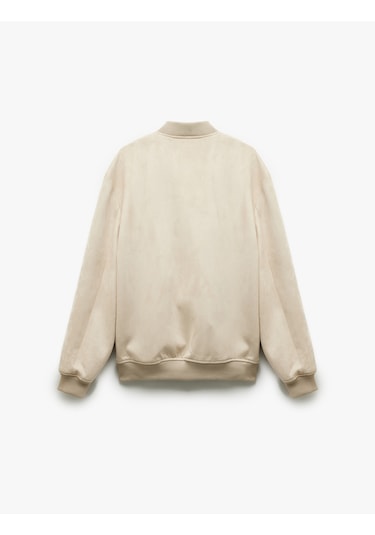 Koton Kolej Yaka Cep Detaylı Uzun Kollu Suni Süet Bomber Ceket Bej 5sam20003hk Ekru