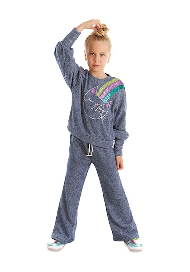 Denokids Mshb&g Parlak Kedi Lacivert Kız Çocuk Triko Eşofman Takım Lacivert