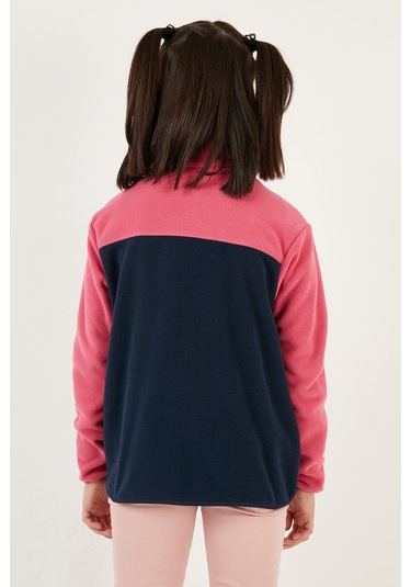 Lela Yumuşak Dokulu Yarım Fermuarlı Renk Bloklu Dik Yaka Unisex Çocuk Polar 5905004 Fuşya-Lacivert