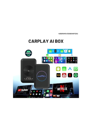 Embatech Carplay Ai Box 4Gb+32Gb Youtube, Netflix & Kablosuz Carplay
