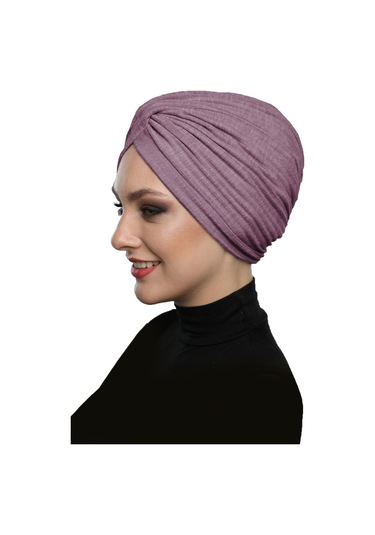 Çapraz Penye Astarlı Koyu Leylak Hazır Türban Tesettür Havuz Bonesi Koyu Leylak