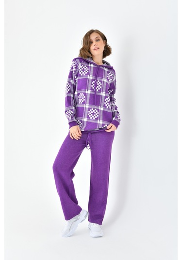 Ftz Women Kadın Dama Desenli İkili Takım Mor 20604-mor Mor