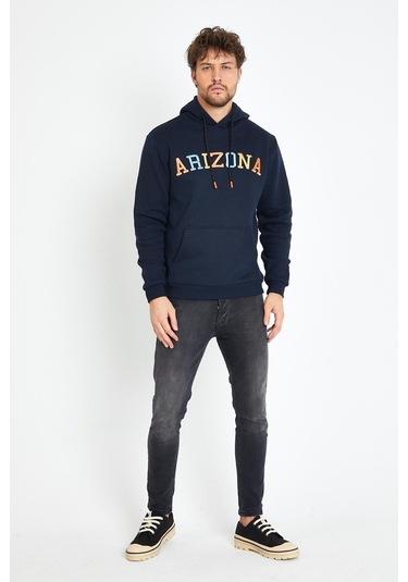 Polostate Erkek Arizona Nakışlı Kapüşonlu 3 İplik Sweatshirt Lacivert
