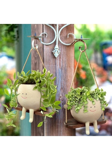 Novahub Sevimli Gülümseyen Salıncak Saksı - Pencere Önü Bahçe Dekoru