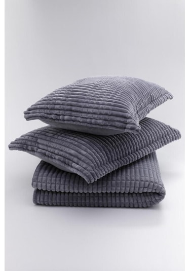 Merinos Modern Line Tek Kişilik Battaniye Seti Antrasit Antrasit